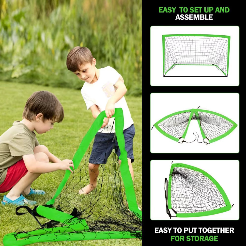 2Pcs Portable Soccer Goal Folding Soccer Net Toddler Football Nets Training Equipment for Kids and Teens Football Training Tools