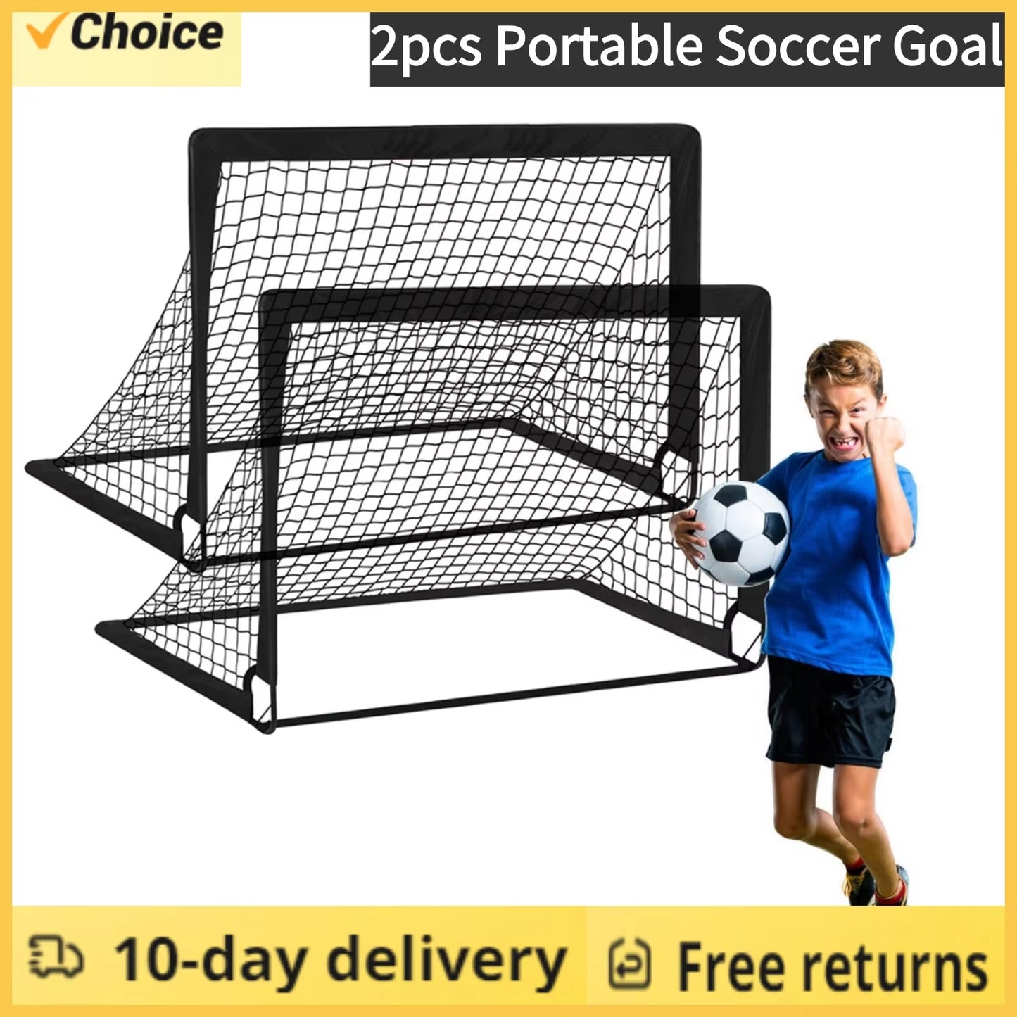 2Pcs Portable Soccer Goal Folding Soccer Net Toddler Football Nets Training Equipment for Kids and Teens Football Training Tools