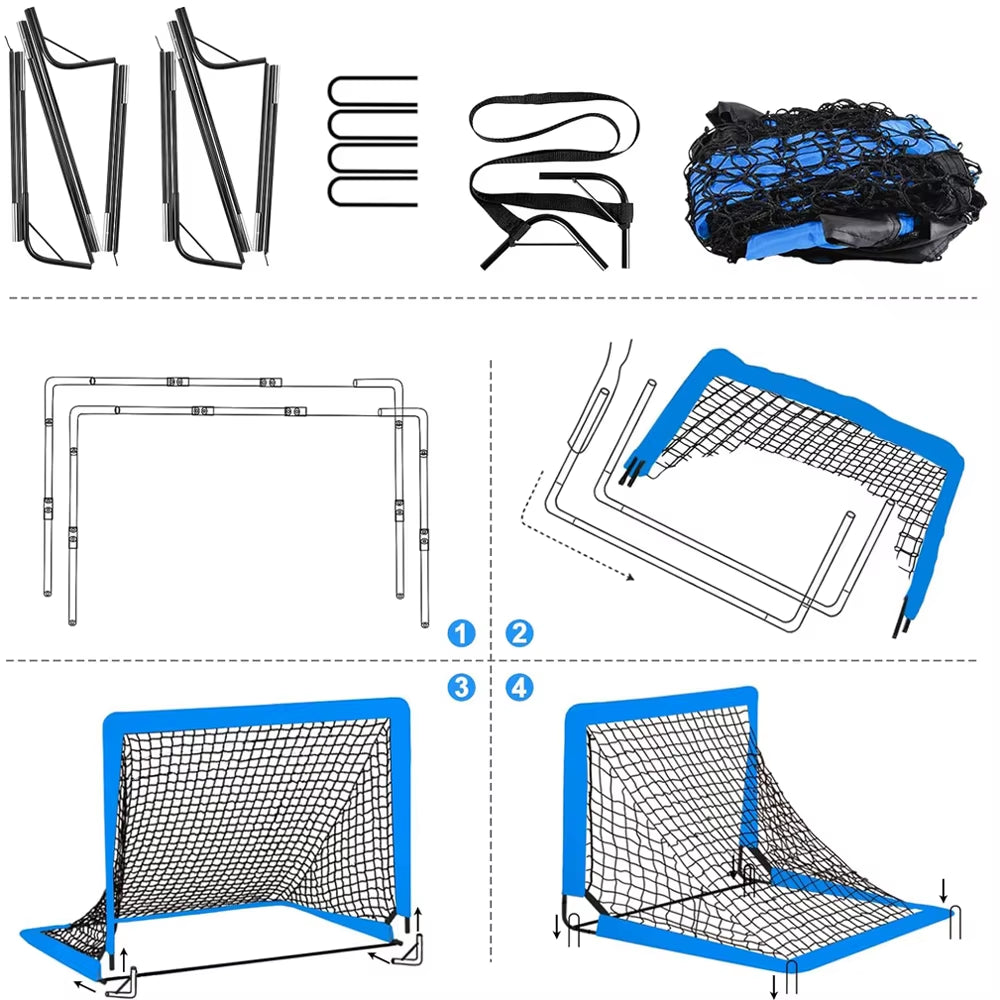 2Pcs Portable Soccer Goal Folding Soccer Net Toddler Football Nets Training Equipment for Kids and Teens Football Training Tools