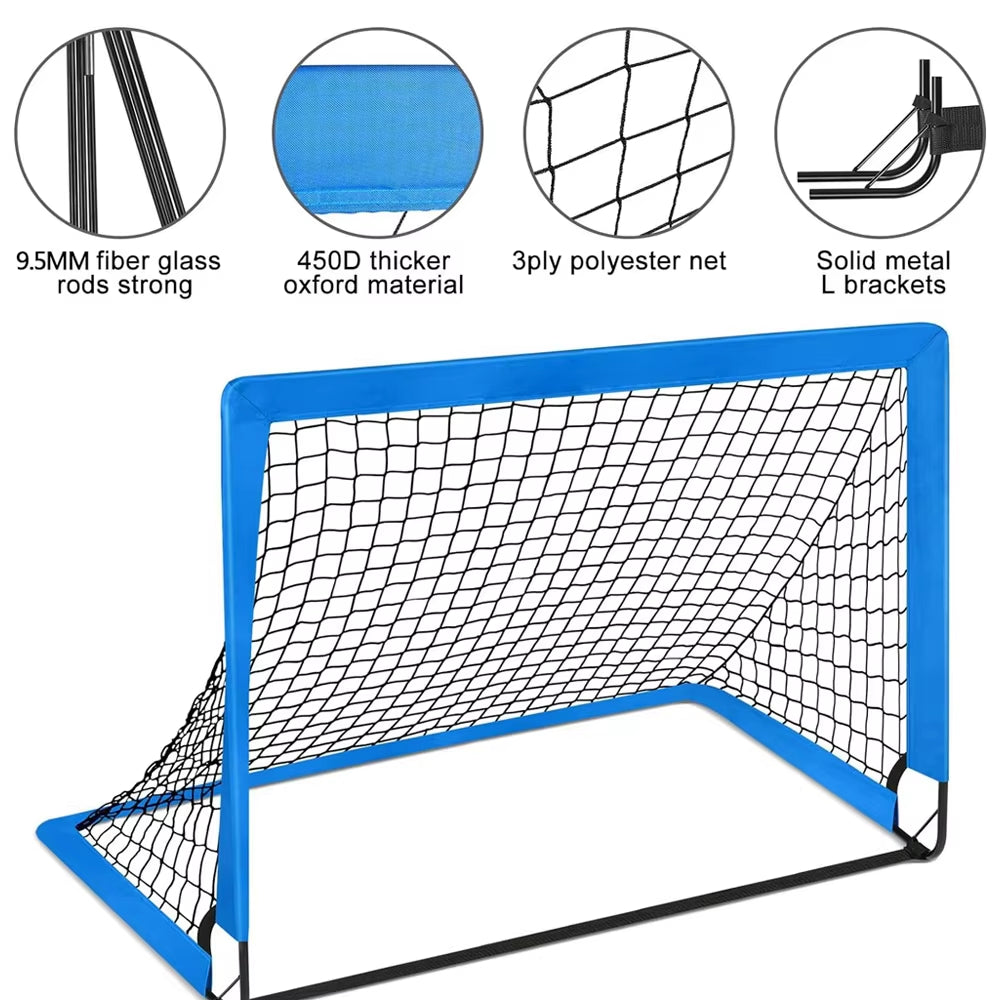 2Pcs Portable Soccer Goal Folding Soccer Net Toddler Football Nets Training Equipment for Kids and Teens Football Training Tools